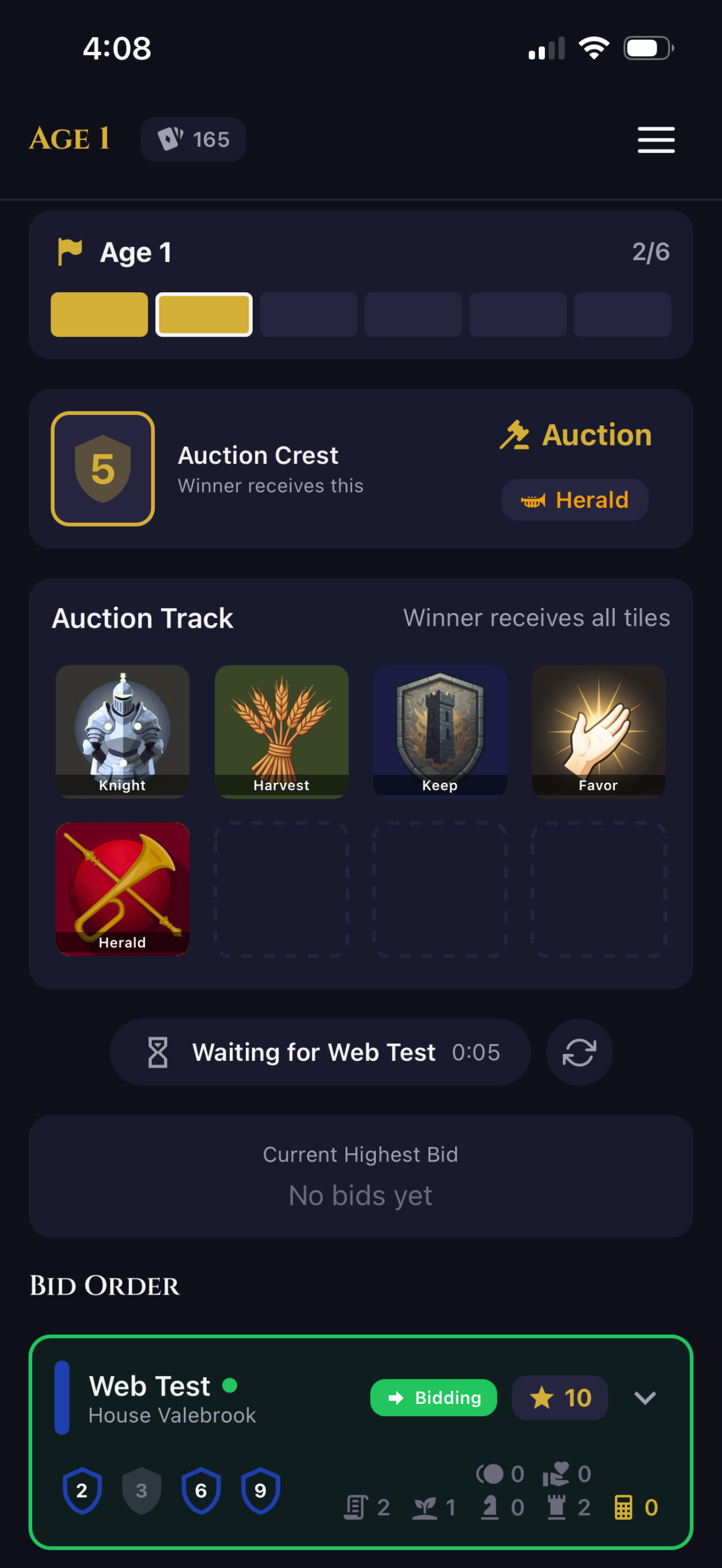 Live auction bidding screen